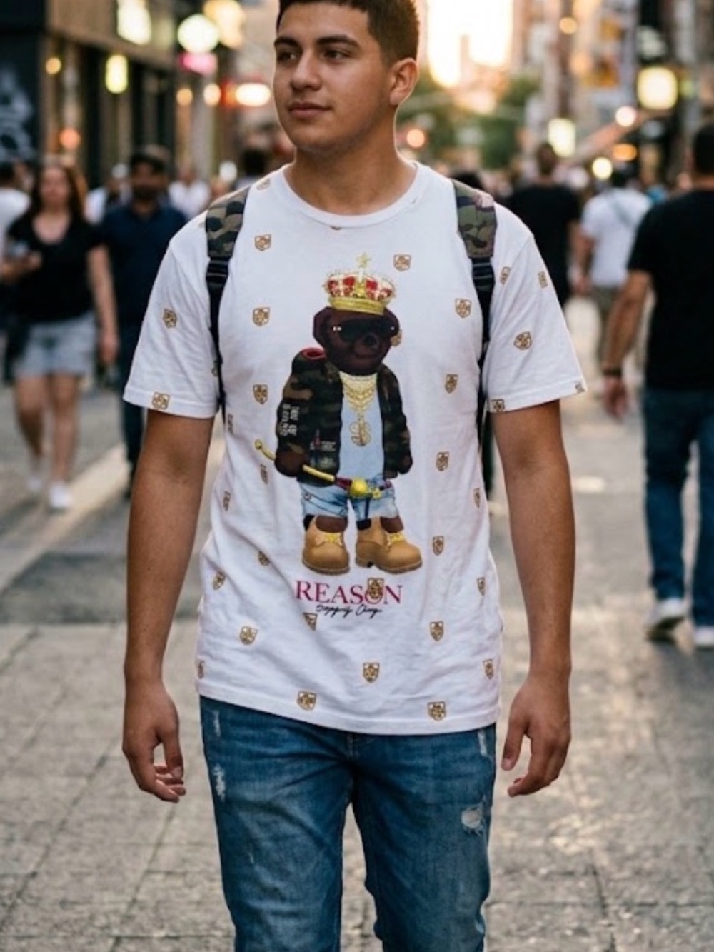 NWT Reason Brand Hip Hop Teddy Bear Graphic Tee L White